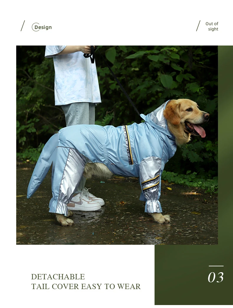 Full Body Raincoat With Hood And Tail For Large Dogs