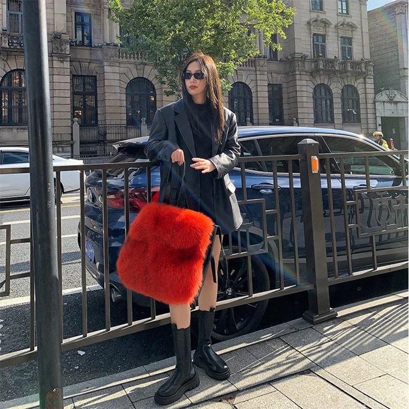 Autumn New Korean Edition Tote Bag Imported Full Skin Fox Hair Large Capacity Women's Fashion Work Handbag 2023