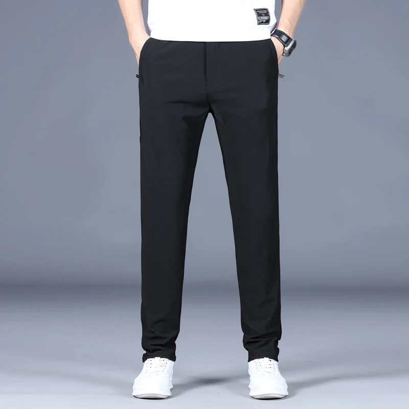 Summer Thin Men's Casual Pants Solid Color Classic High Elastic Straight Soft Casual Fashionable Non-iron Long Trousers Male 5