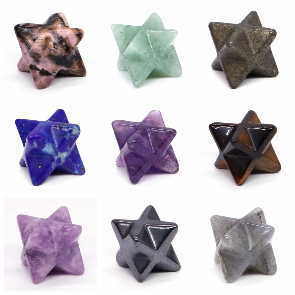 

36 Color Mini Merkaba Star Carving Natural Stone Quartz Reiki Healing Crystal Gems Witchcraft Supplies For Altar Wholesale Gift