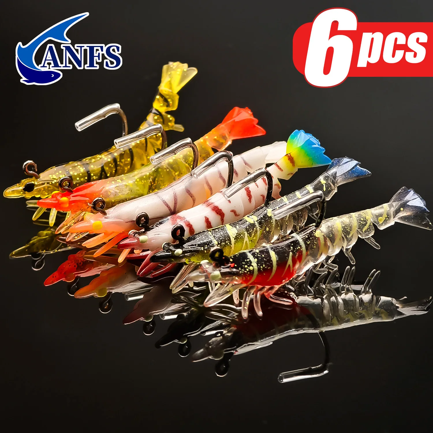 ANFS 6 Stück Weiche Angelköder für Süß- und Salzwasser, PVC-Bass-Jig-Köder, Lebensechter Garnelenköder, Erstaunliche Angelgeschenke