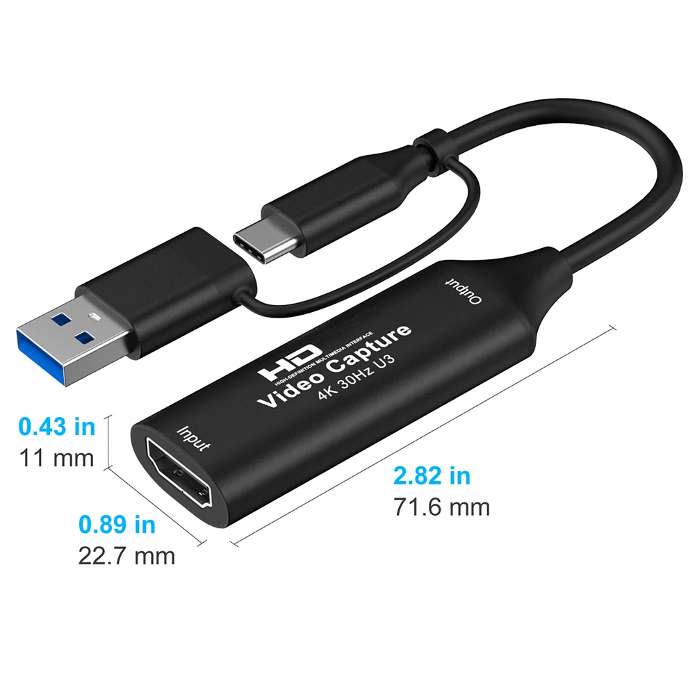 2 in 1 USB 3.0 2.0 Video Capture Card 4K HDMI-compatible to USB Type-C Game Grabber Record for Switch Xbox PS4/5 Live Broadcast