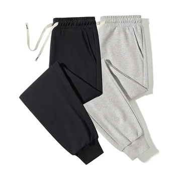 2-piece men's solid color ankle binding jogging pants, suitable for casual sports running, fitness, and outdoor activities