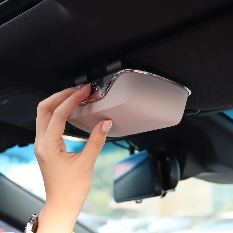 휴대용 자동차 안경 홀더 선바이저 클립 자동 선글라스 보관함 ABS 스크래치 방지 벨벳 케이스 푸시 버튼 내부 부품