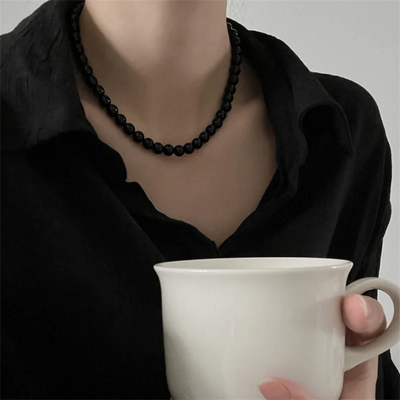 2025 Damenmode Damen schwarze Perlenanhänger Halskette_voghion.com
