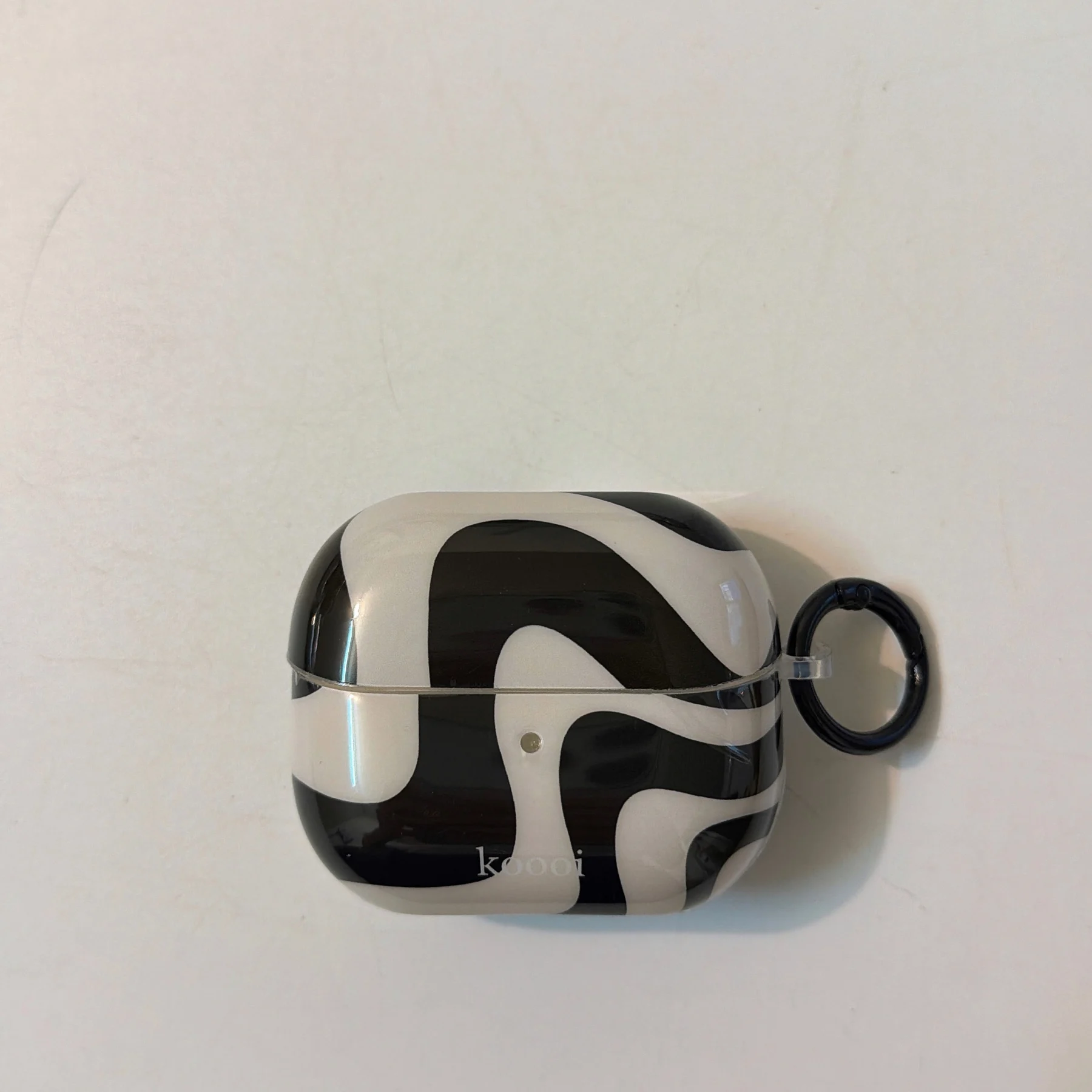 Sleek Black & White Glossy Earphone Protection Cover – Stylish Soft Shell Inspired by Korean Design