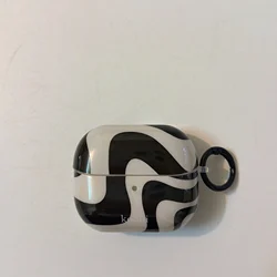 Sleek Black & White Glossy Earphone Protection Cover - Stylish Soft Shell Inspired by Korean Design - Galaxy Buds 3FE (Case with hook)