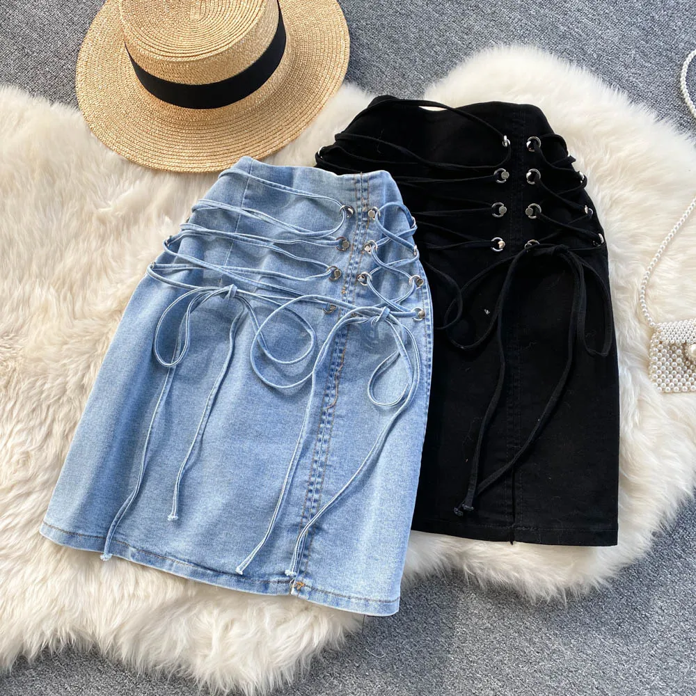 summer skirts SINGREINY Women Short Sexy Skirts Summer Streetwear Lace up Split Jeans Skirt Fashion Female Design A Line Mini Denim Skirt plaid skirt