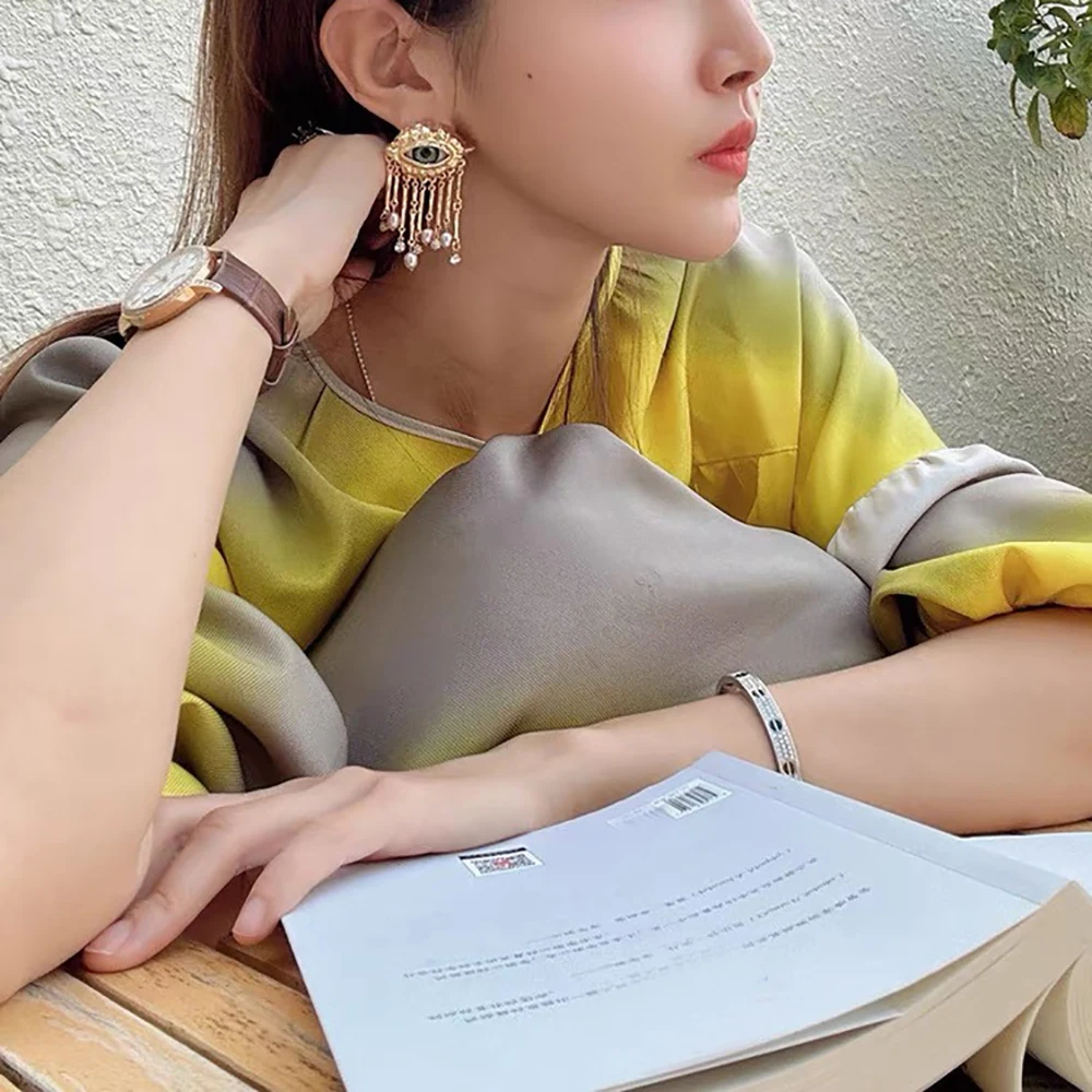 S3f368cb2116f4e47a3b7a5de6d82e9e8d French Retro Unique Personality Exaggerated Eyes And Earrings Pearl Rhinestone Tassel Earrings Women's Jewelry Party Accessories Mallzona
