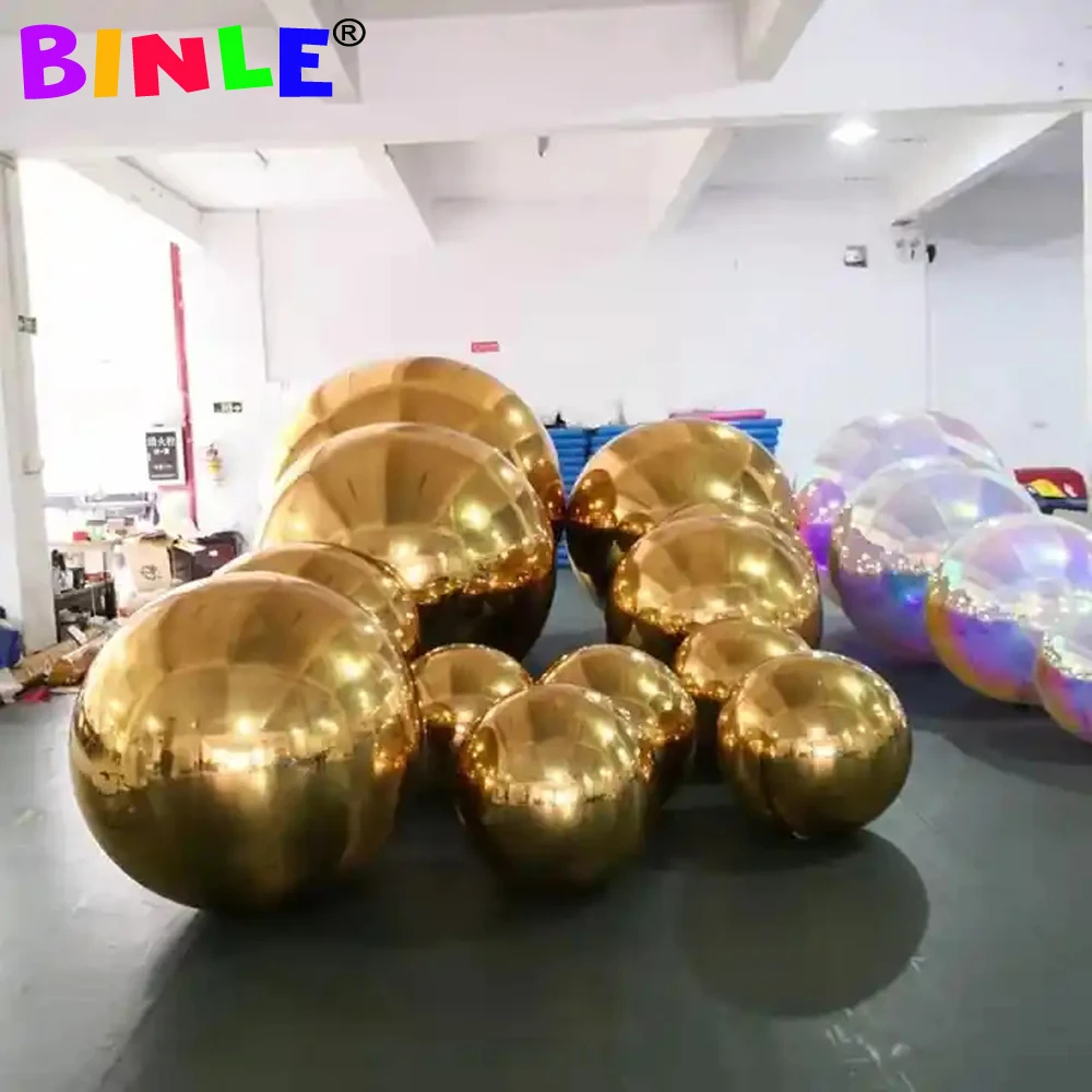 Holographic Gold Inflatable Mirror Ball 50cm Hanging Inflatable Disco Ball Giant Spheres For Events Show Decoration 4