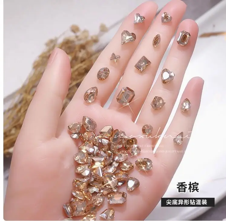 50 Stück 3D Spitzglas Nail Art Strass Edelsteine Klar Rosa Champagner Kristall Diamant Charms Juwelen Funkelnder Stein Nageldekoration – Detail 7