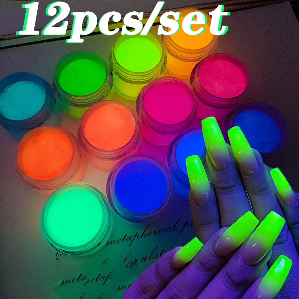 Nail Powder Set 12Jars*10g Glows in the Dark