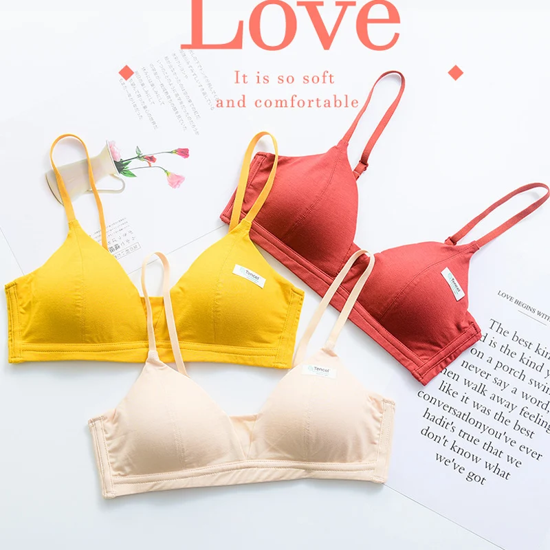 Bra for Women Red Sexy Bralette Wireless Seamless Cotton Cup A B Student  Padded Cotton Maiden Bra Female Small Chest Sexy Bra