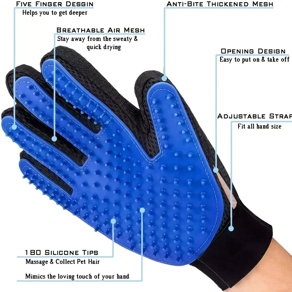 Pet Grooming Gloves Hair Remover Gloves 2 Sided Massage Grooming Dog Cat Rabbit Fur