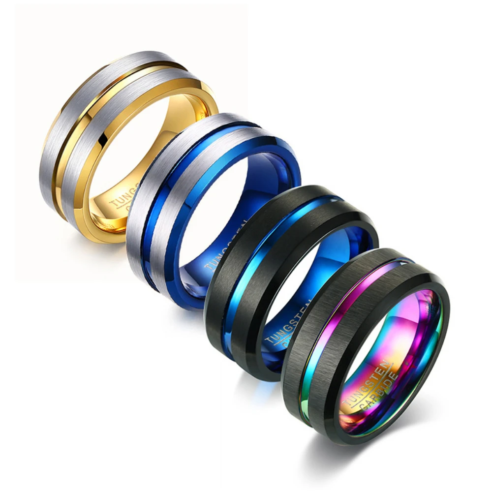 Vinterly Tungsten Carbide Men Rings Anti-scratch 8mm Wide Line Jewelry for Male Luxury Unique Party Wedding Bands 6