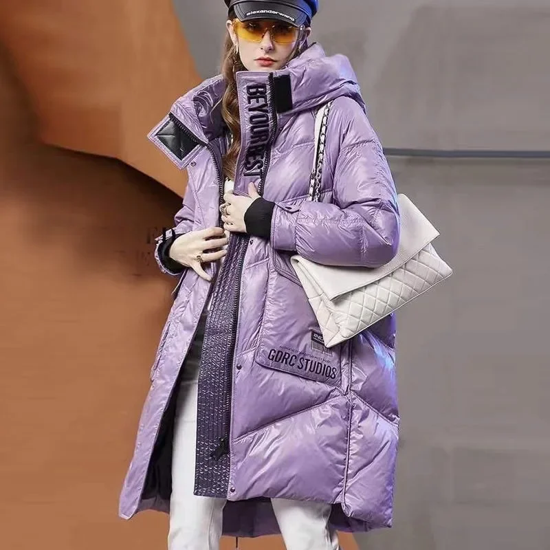 2024 New Women Down Jacket Winter Coat Female Mid Length Version Parkas Loose Thick Warm Outwear Hooded Leisure Time Overcoat