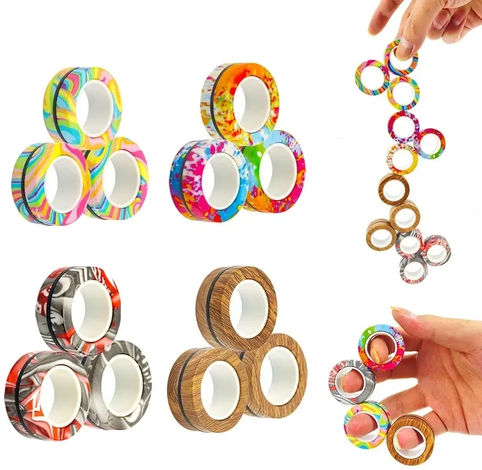 Magnetic Rings Fidget Toy for Adult, Idea ADHD Anxiety Magnetic Fidget Toys Set Fidget Spinner Rings for Relief, Gifts for Teen 2