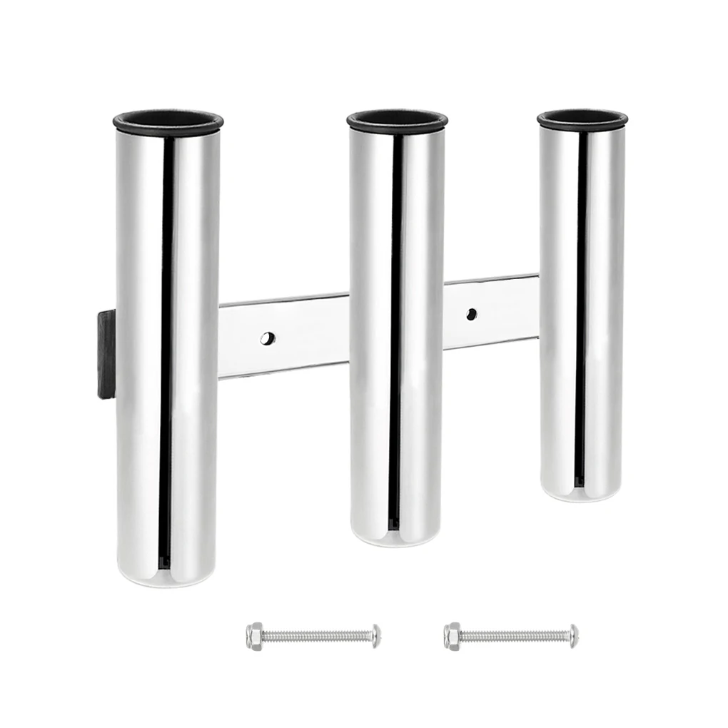 

Stainless Steel 3 Tube Fishing Rod Holder PVC Pin Polished Pole Rack Sea Boat Yacht Kayak Stand Accessories with 2 Screws