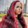 Perruque femme Lace Frontal Wig Body Wave colorée bordeaux