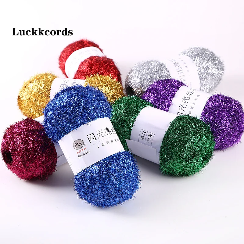 

LuckkcordsPolyester Flash Fiberglass Christmas Handmade Dolls Metal Wire Cat Wool Yarn Dishwashing Towel Bright Silk Thread 100g