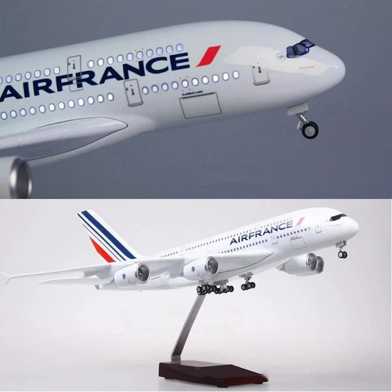 

1/160 Scale 50.5CM Airplane Airbus A380 Air France Airline Model W LED Light & Wheel Diecast Plastic Resin Plane For Collection