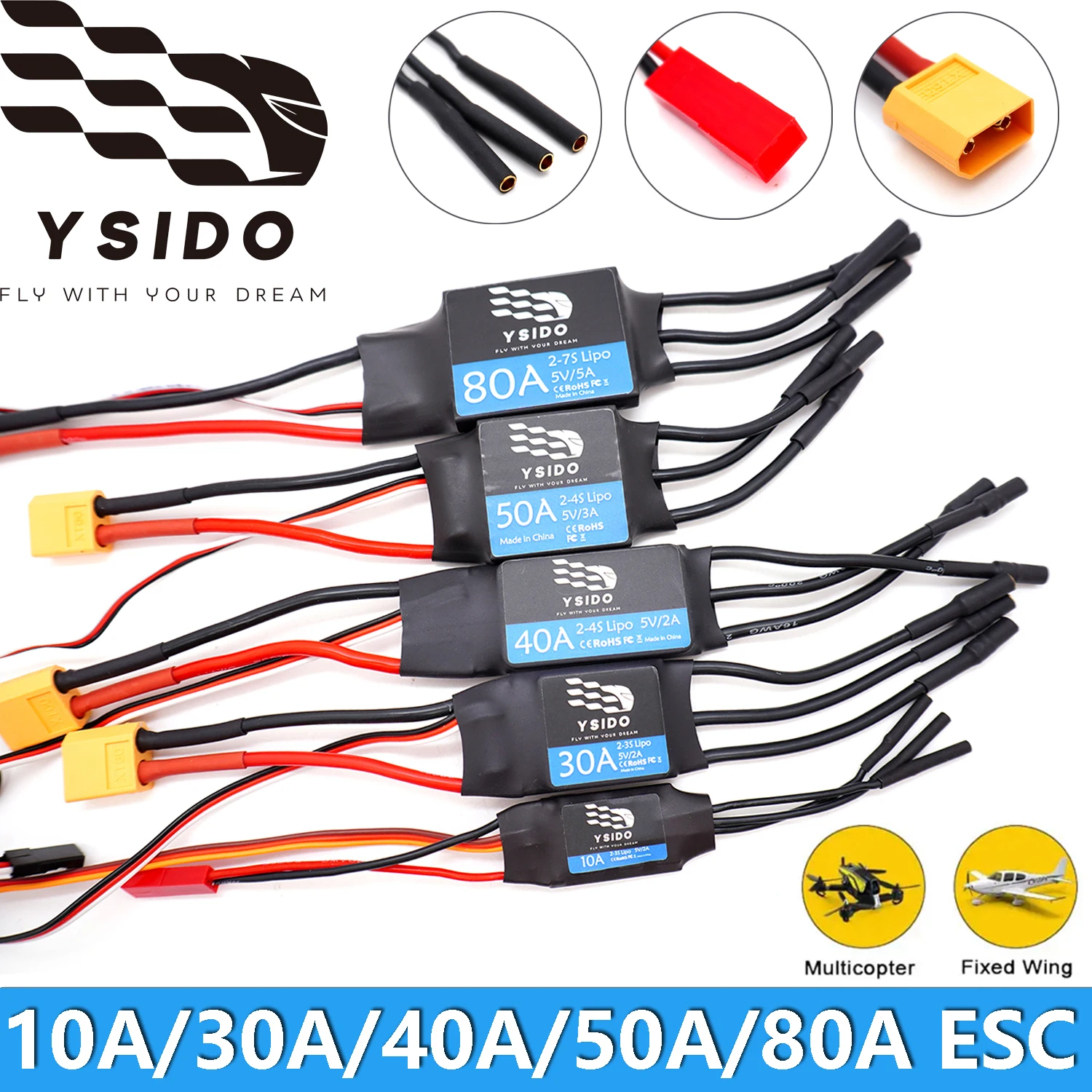 RC 고정익 ESC 80A 50A 40A 30A 10A ESC 속도 컨트롤러 2-7S ..