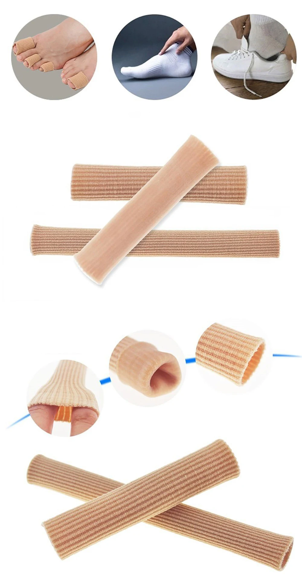 Description Picture 6 of itemSilicone Cover Cut Toe Set Rib Fabric Gel Tube Sleeve Cap for Hammer Toe Finger Separation Protector Foot Care Finger Toe Tools