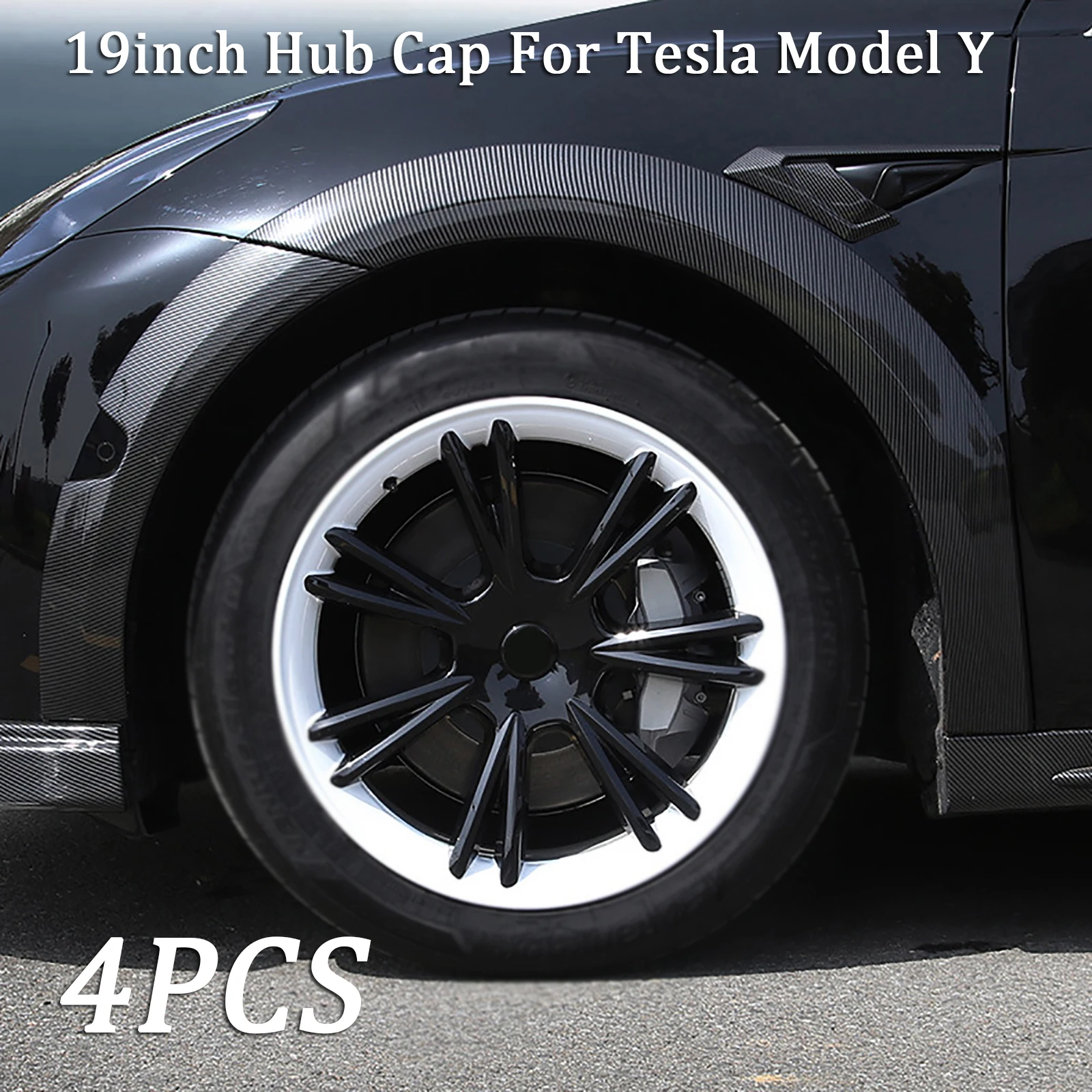 4PCS19inchCarHubCapsWheelHubCoverCapBlackWhiteWheelRim
