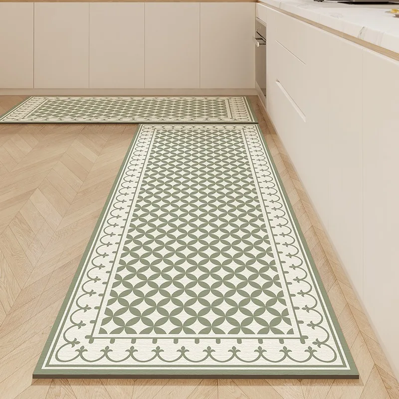 Kitchen Floor Mat PVC Leather Waterproof Soft Mats Anti-slip Oil-proof Washable Rug Modern Simple Print Plaid Foot-mat Ковер 러그