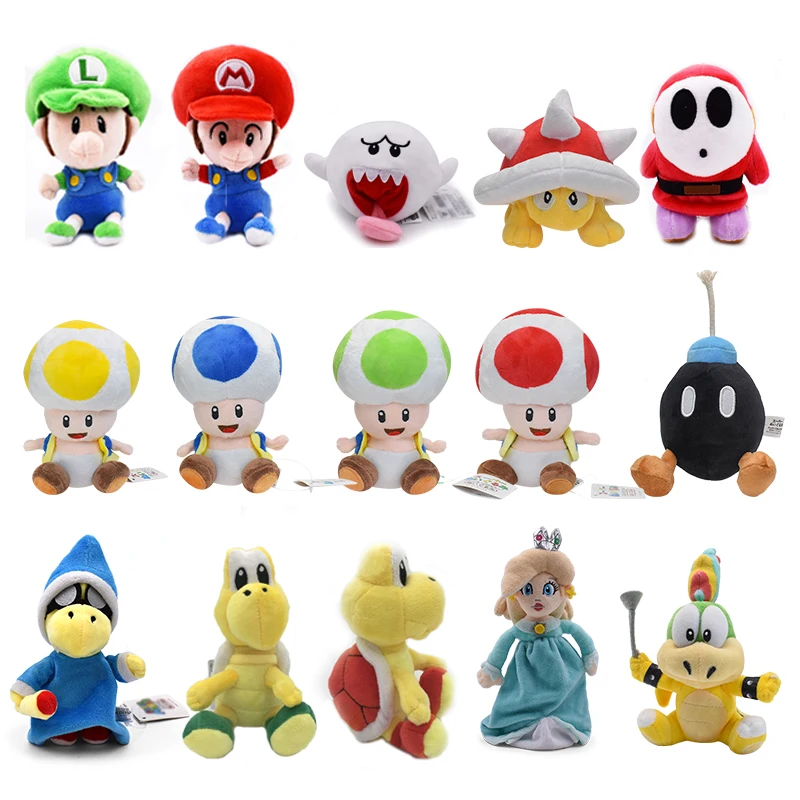 15 Styles Super Bros Plush Toy Cute Cartoon Princess Mushroom Bomb Koopa Troopa Soft Stuffed Doll Decoration Kids Gifts Peluches 14 styles bowser evolutionary form super mario bros plush toy fury bowser jr meowser king k rool classic game doll for gift