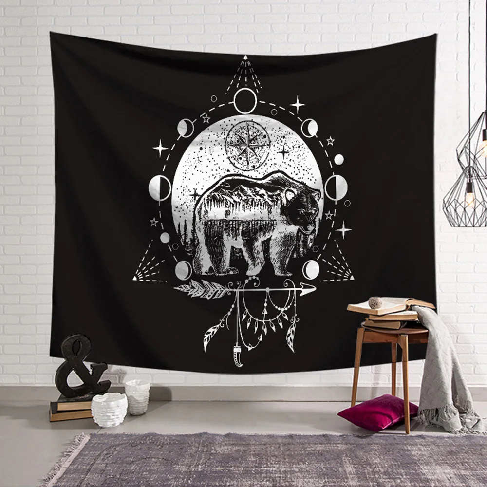 

Black and white moon Mandala tapestry Bohemian decoration wall hanging bedroom psychedelic scene starlight art home decoration