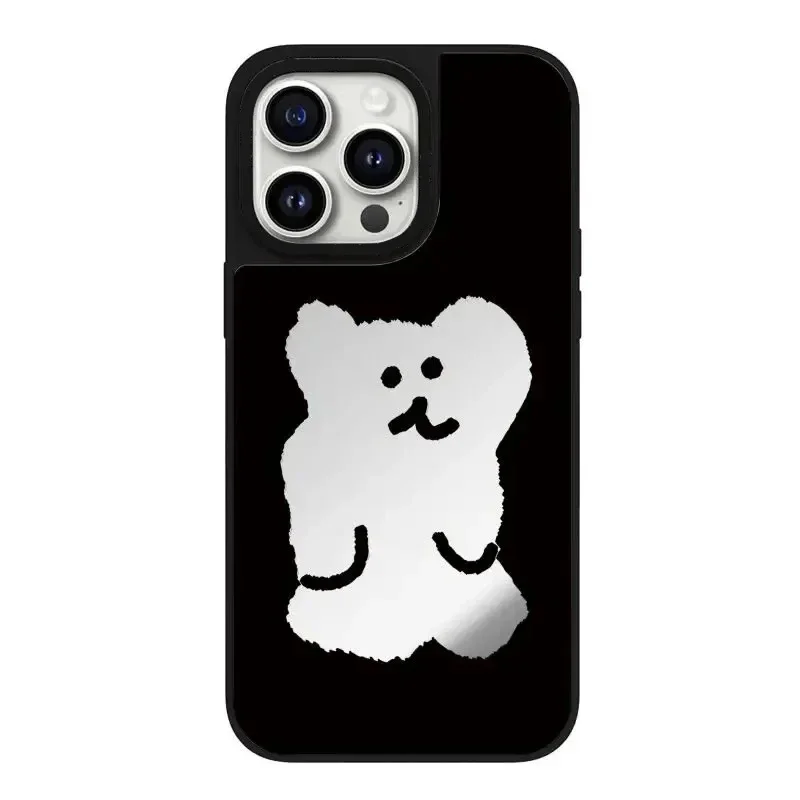 

Cartoon Bear Shadow Mirror iPhone 11 12 13 15 14 Pro Max Protective Case, Fits iPhone 15 Pro Max