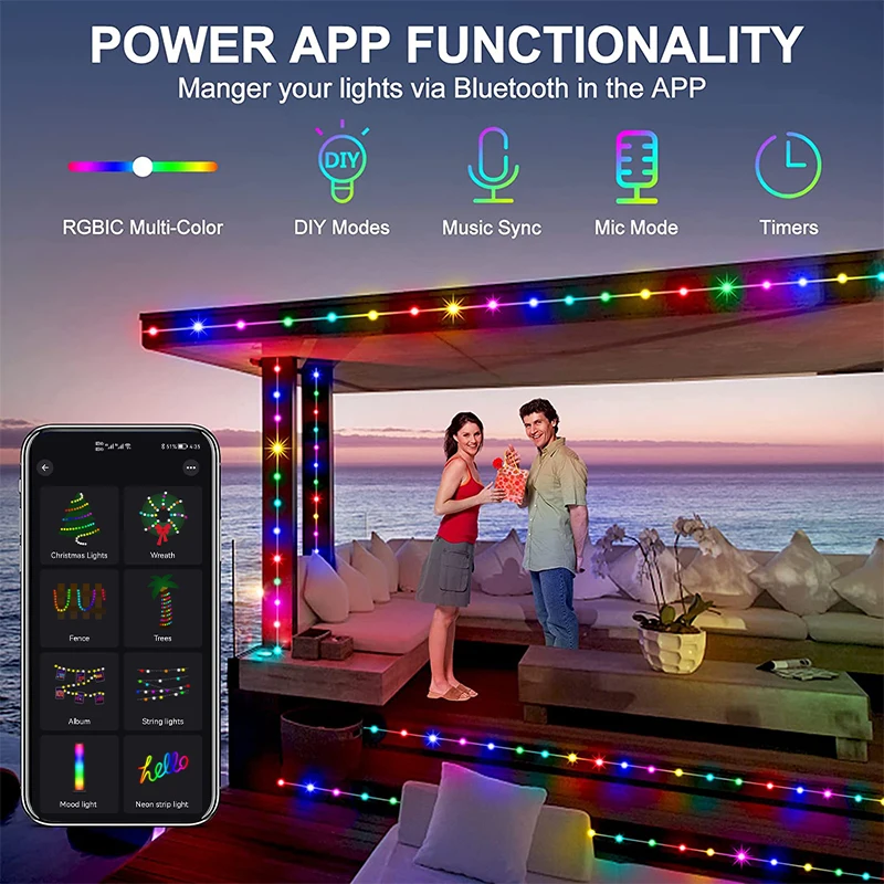 Fairy String Lights 5m 10m 20m 30m Smart Christmas Lights WS2812B RGBIC Christmas Dreamcolor USB LED String decorative lights led string lights led fairy lights string lights