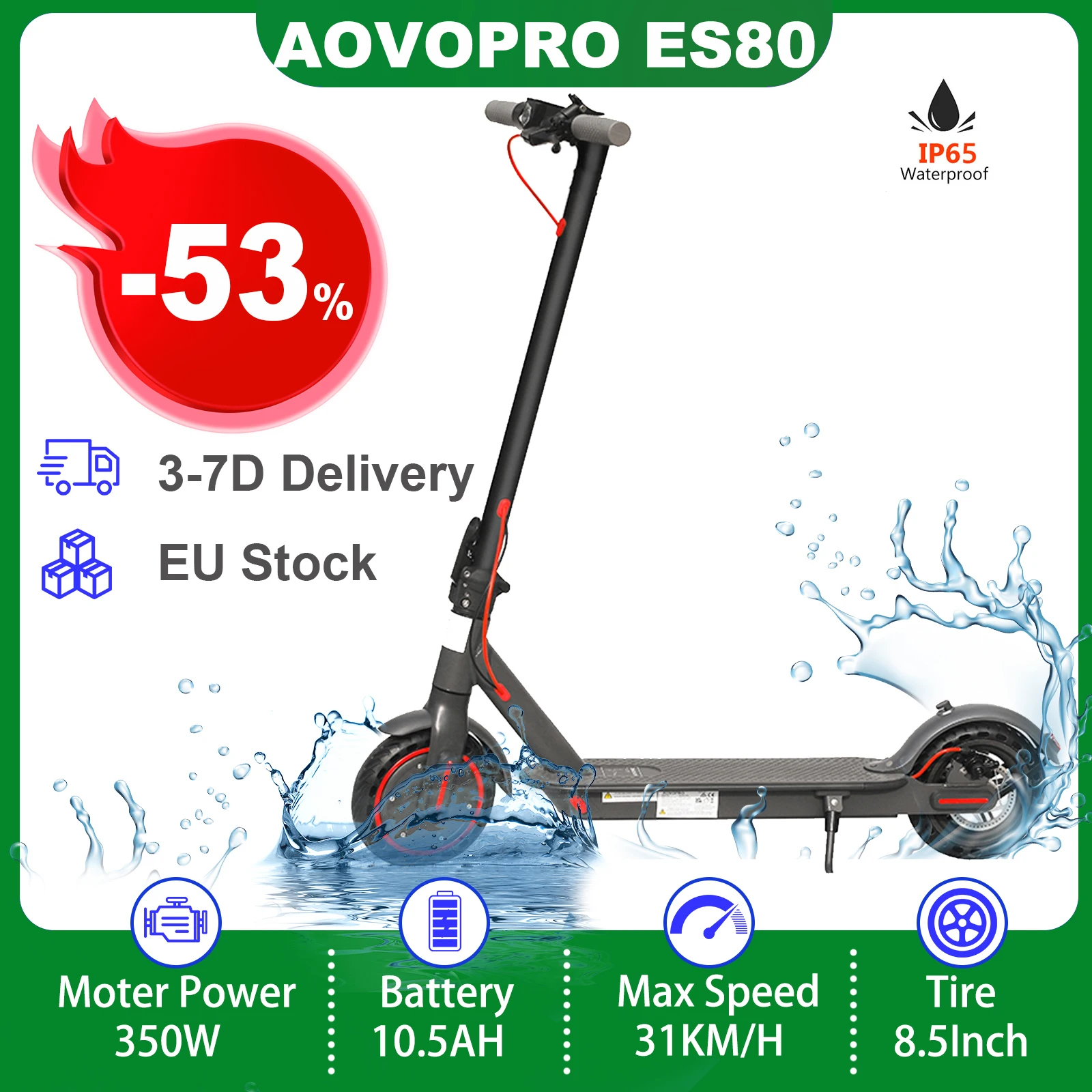 Aovopro Es80 31 Km/H Scooter Elettrico 350W Potente Motore 10.5Ah Batteria 8.5 Pollici Fuoristrada Smart Skateboard Elettrico Pieghevole