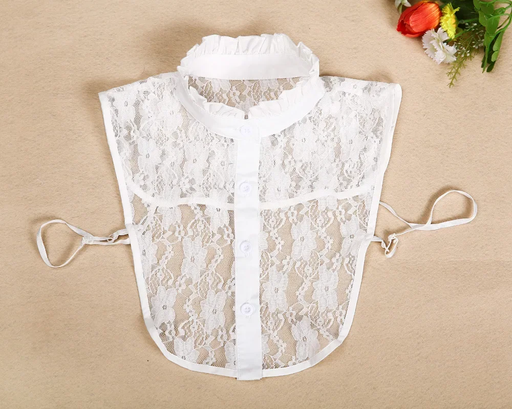 Women Lace Stand Collar Pure Color Detachable Lapel Choker Necklace Shirt Fake False Collar Blouse Sweatshirt Vest Accessories
