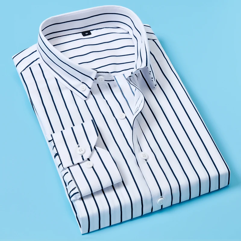 

Men's Stripe Solid Color Shirt Long-sleeved Non-iron Business Professional Work Collared Clothing Casual Suit Button Top A53