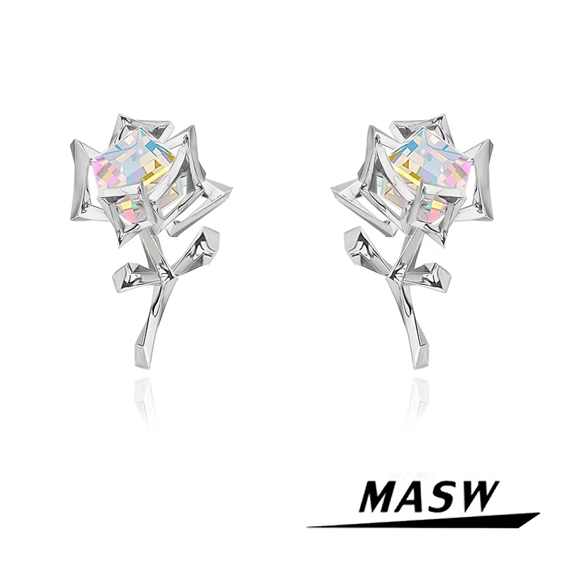 

MASW Original Design Delicate Jewelry High Quality Colorful Glass Flower Earrings For Women Girl Gift Senior Sense 2023 New