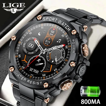 LIGE 남성용 블루투스 통화 야외 스포츠 팔찌, 샤오미 스마트 시계, IP68 방수, 800mA 2023 스마트 워치
