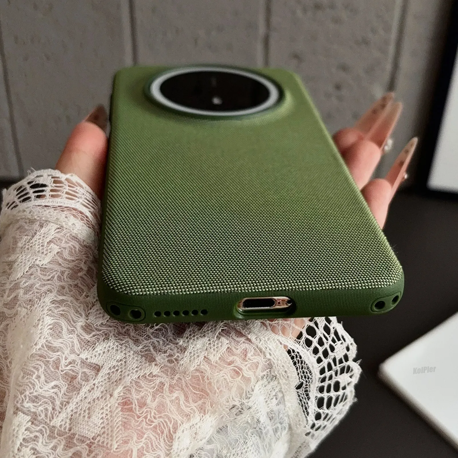 Premium Cloth Fabric Magnetic Wireless Charging Case with Metal Buttons and Anti‑Scratch Textured Back Cover