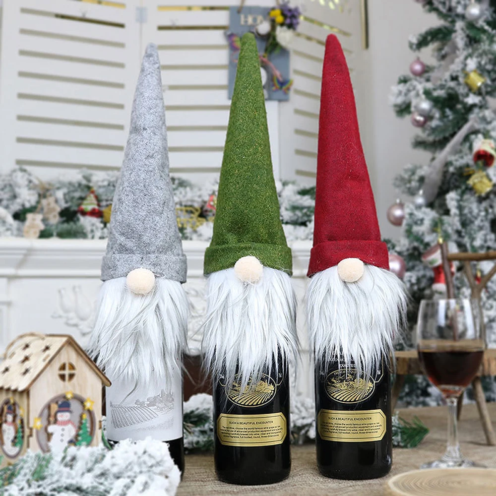Christmas Wine Bottle Cover Cute Gnome Faceless Doll Champagne Bottle Cover Dress Up Xmas Halloween Decoration wine bottle cover