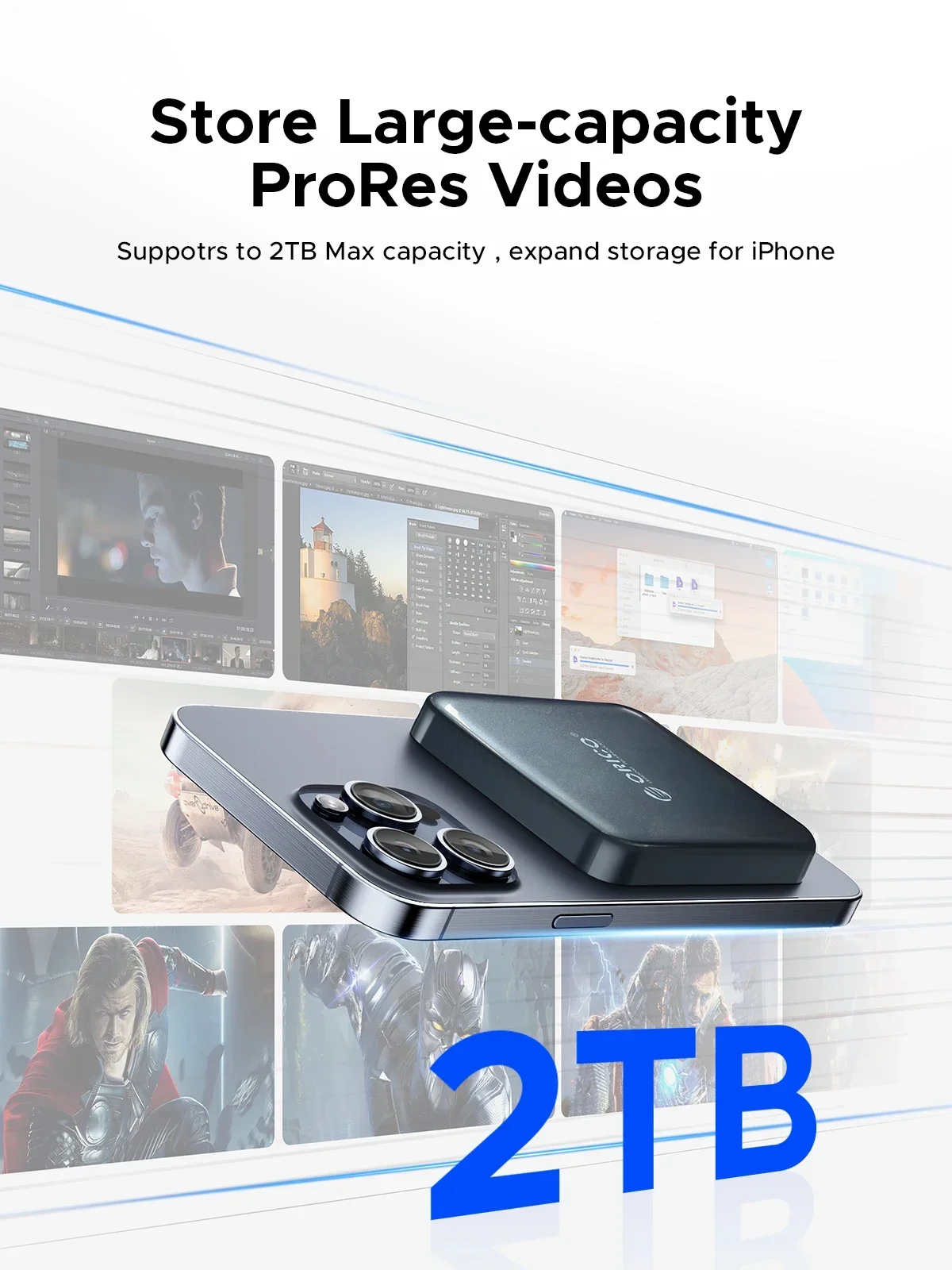 ORICO 자기 휴대용 SSD USB3.2 20Gbps Type-C iPhone 15 Pro 시리즈 노트북 PC 데이터 백업 1T/2T 용 외장 솔리드 스테이트 드라이브