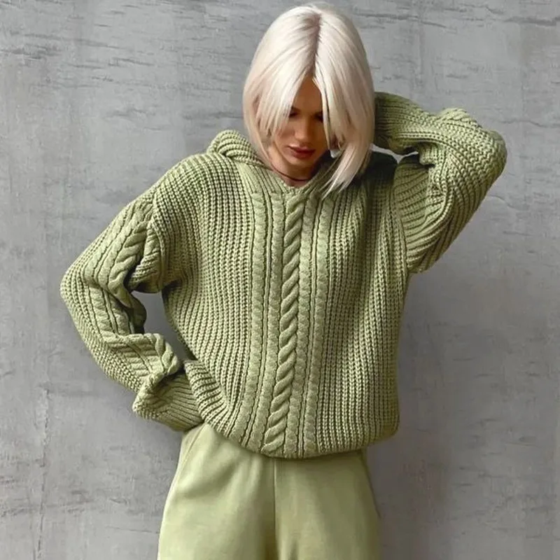 Knitted Hoodies Sweater Women Loose Long Sleeve Autumn Pullover Woman Street Casual 2025 Baggy Coat Female Winter Clothes