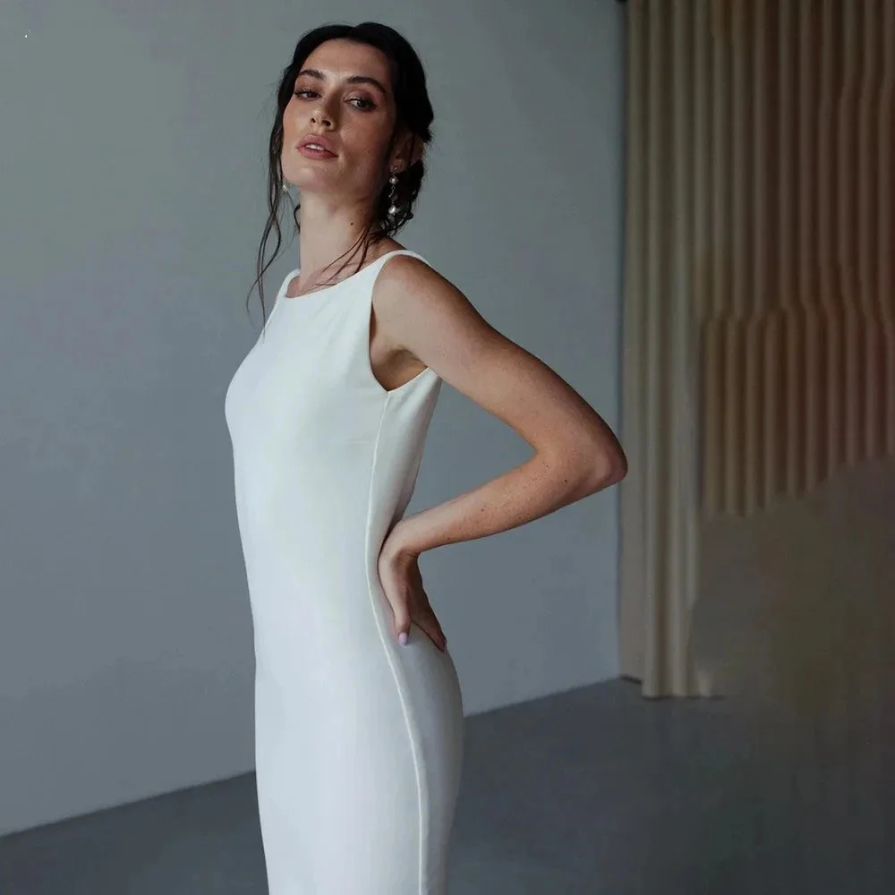 Simple Mermaid Wedding Dress 2024 Scoop Neck Backless Bride Dress Long Bride Gown With Button Women Customize Made 2