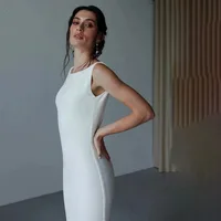 Simple Mermaid Wedding Dress 2024 Scoop Neck Backless Bride Dress Long Bride Gown With Button Women Customize Made 2