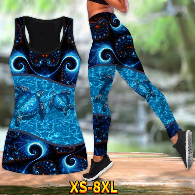 Ocean Print Summer Women Vest Set Mountain Running Gym Workout