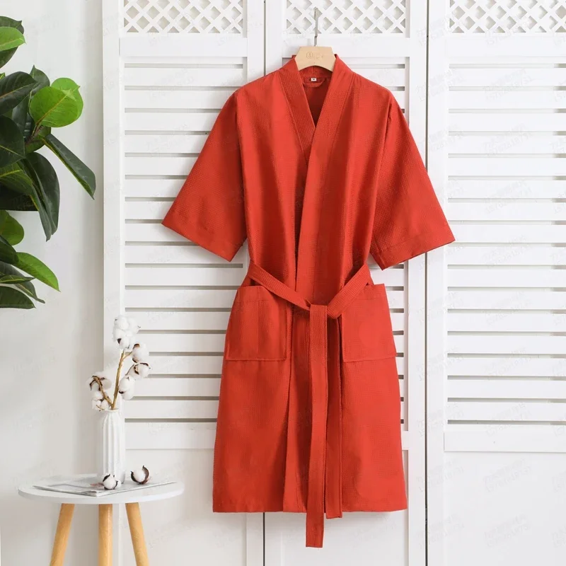 Summer Bathrobe 100% Cotton Male Sleepwear Loose Colorfull Dress Cotton Long Sleeve Robe and Long Pants Bathrobe Set for Men