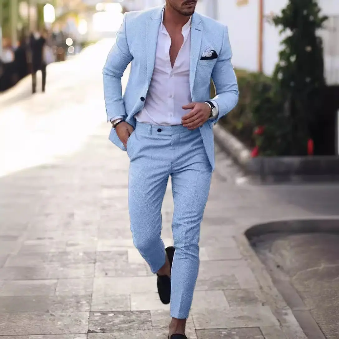 Solid Wedding Men's Suit Slim Fit Notch Lapel Blazer Formal Business Tuxedos 3-Piece Two Buttons Jacket+Pants for Party Prom