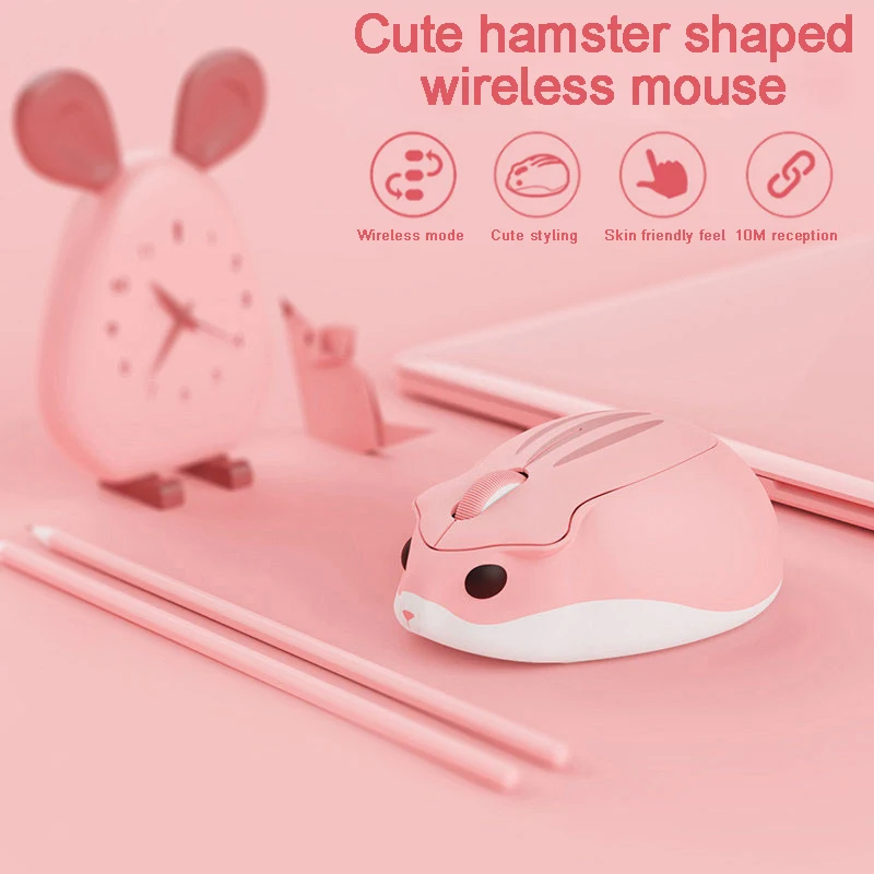 Cute Cartoon Hamster Mouse sem Fio Ratos Usb Ópticos Ergonômicos Kawaii Gaming Mouse para pc Laptop Tablet Computador Presente do Garoto 2.4g