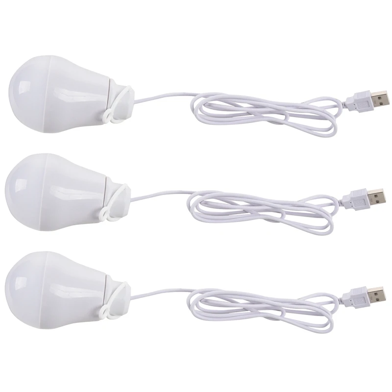 

3X DC5V 5W LED Bulb USB Lamp Portable White Light For Outdoor Laptop (White)