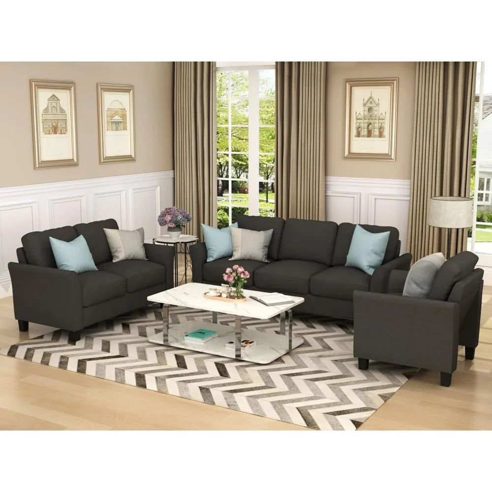 Sectional Sofa Sets, Modern Polyester Blend Sectional Couch Set with Sofa, Loveseat and Armchair, Living Room Furniture Sets